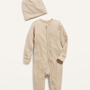 old navy ribbed footed onesie matching beanie A Stone’s Throw
